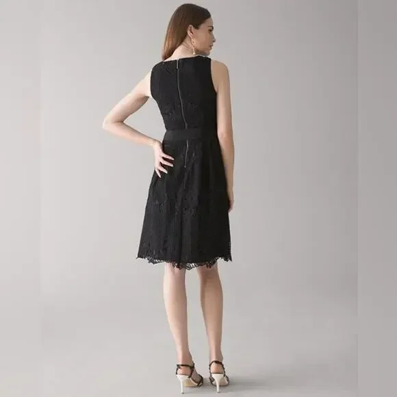 White House Black Market fit and flare black lace dress size 12 - Picture 3 of 8